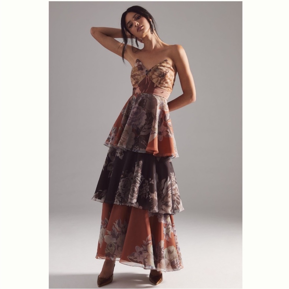 Geisha Designs Martina Floral Dress Tiered Ruffle
